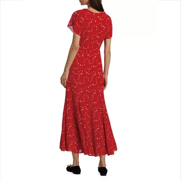 NWT ReformationTalleen Floral Tie-Neck Midi-Dress